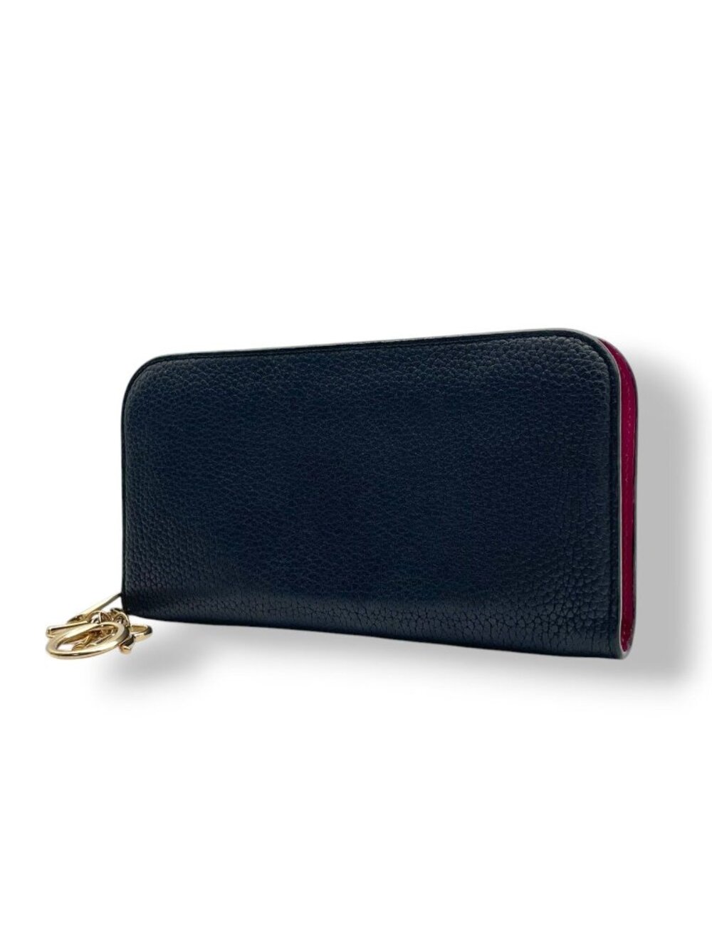 Dior Wallet Zip Around Leather Black Pink Purple Bicolor Gold Logo Charm Zip